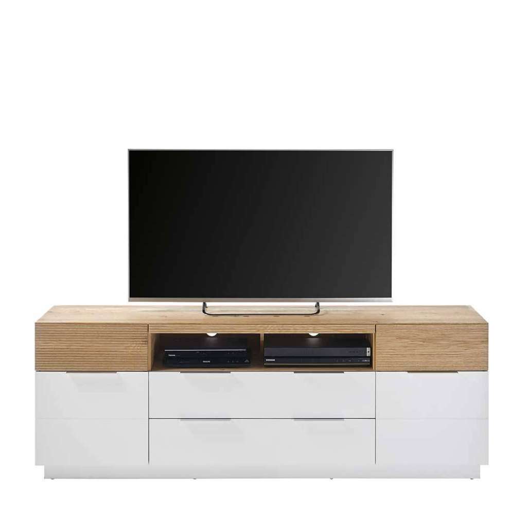 TV Unterschrank Skandi Stil in Weiß Eichefarben