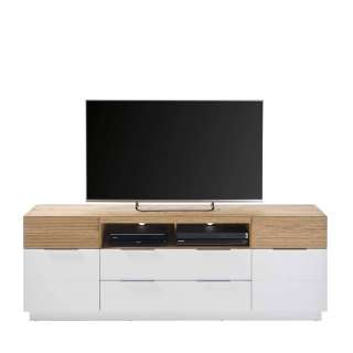 TV Unterschrank Skandi Stil in Weiß Eichefarben