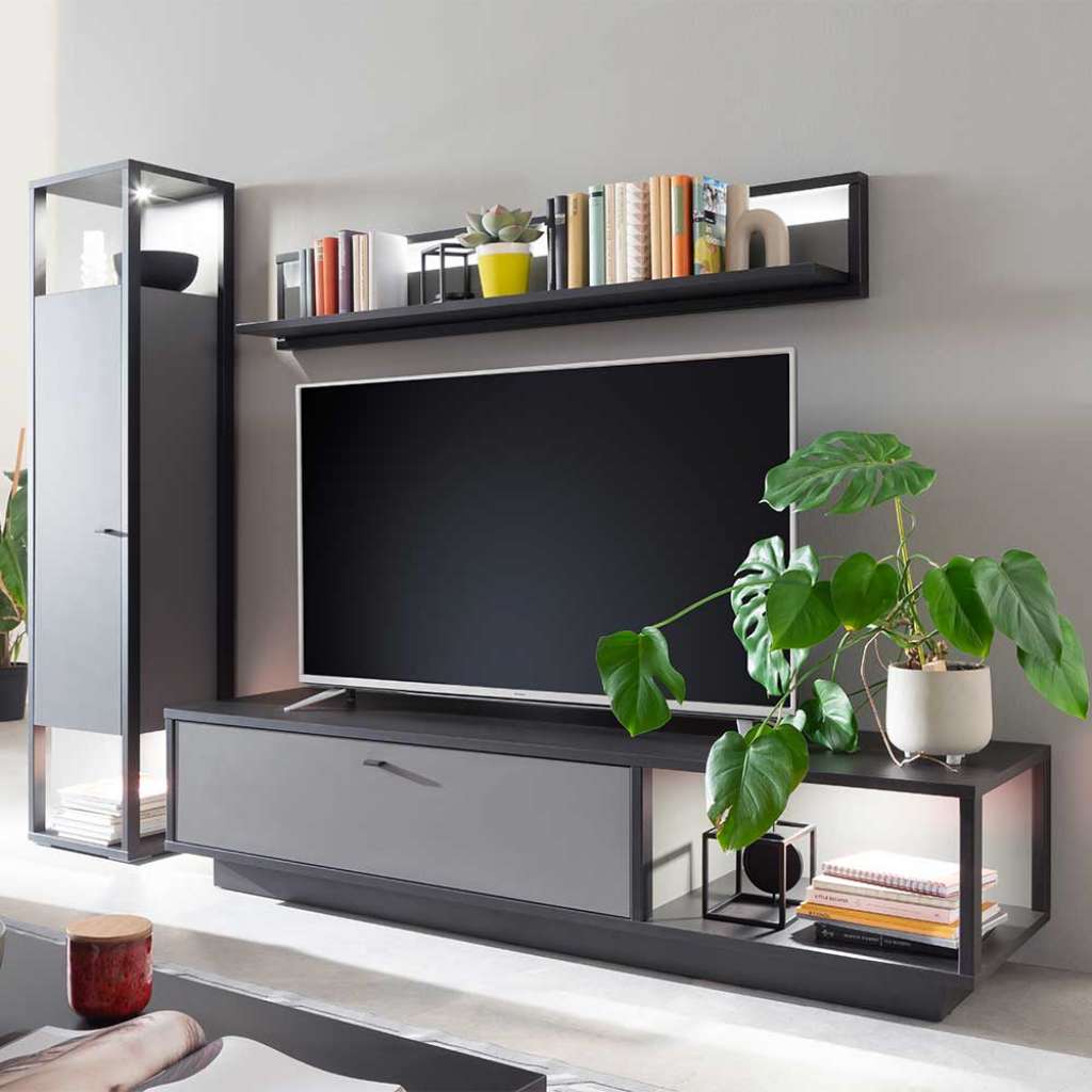 Dreiteilige Wohnwand in Grau 178 cm hoch 50 cm tief (dreiteilig)