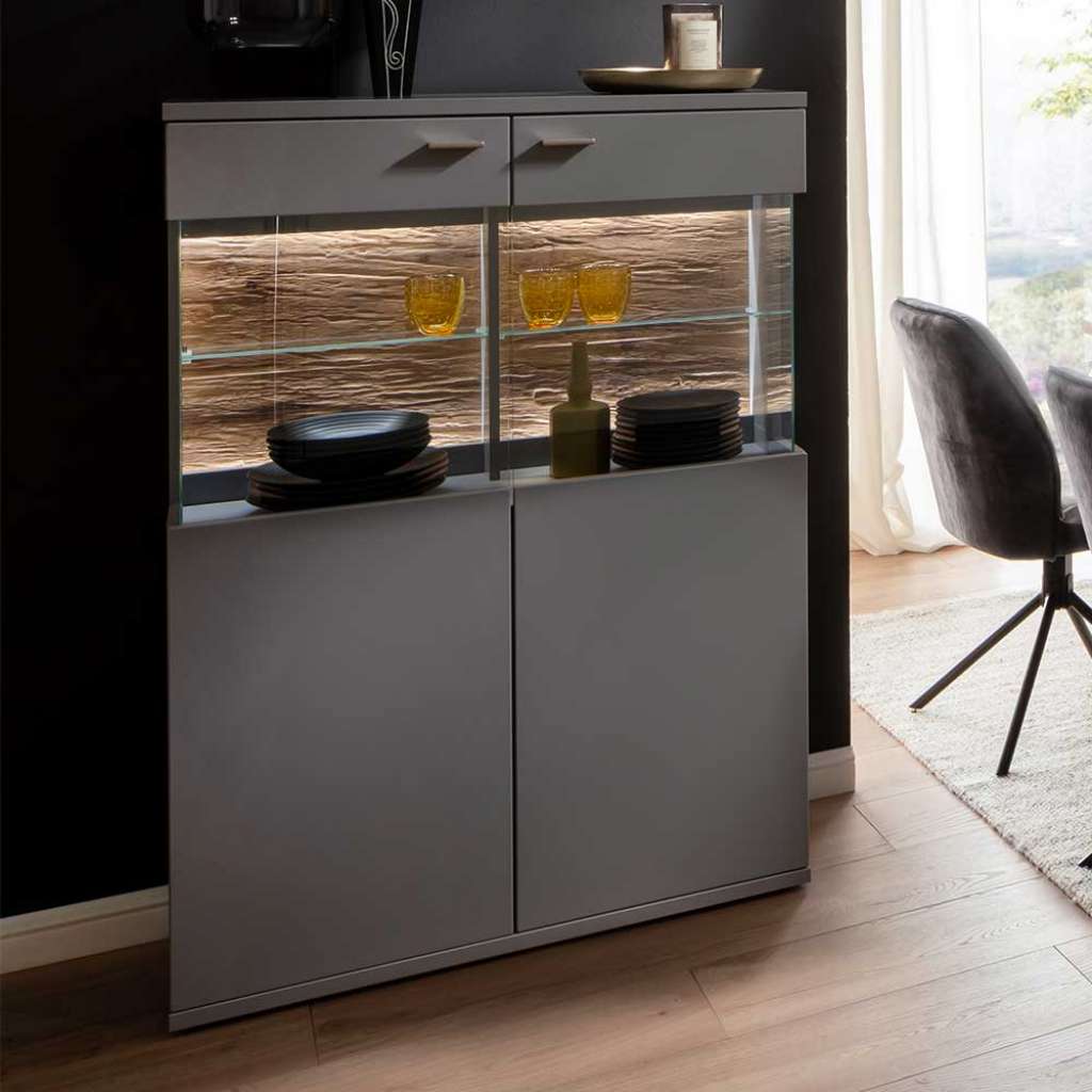 Vitrinenschrank 2türig in Grau 90 cm breit