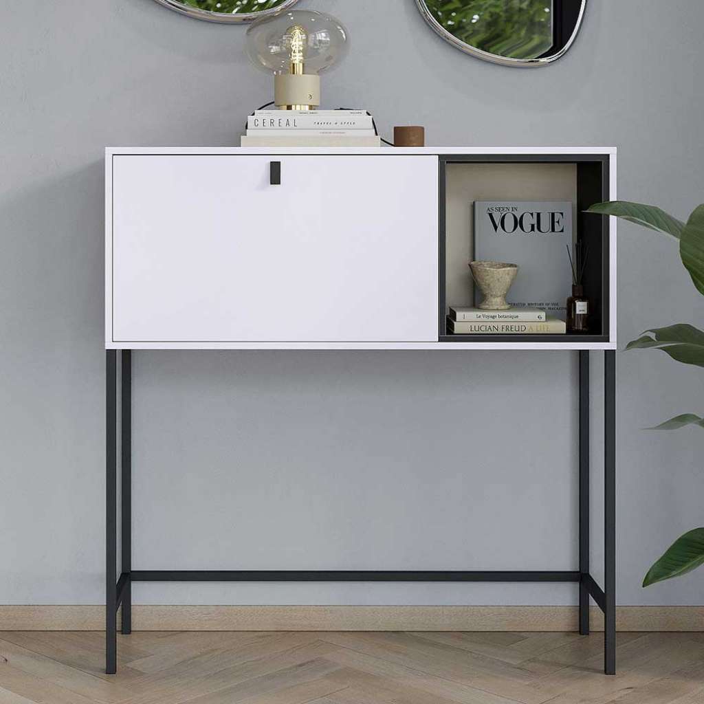 Skandi Stil Sekretär in Weiß Schreibklappe