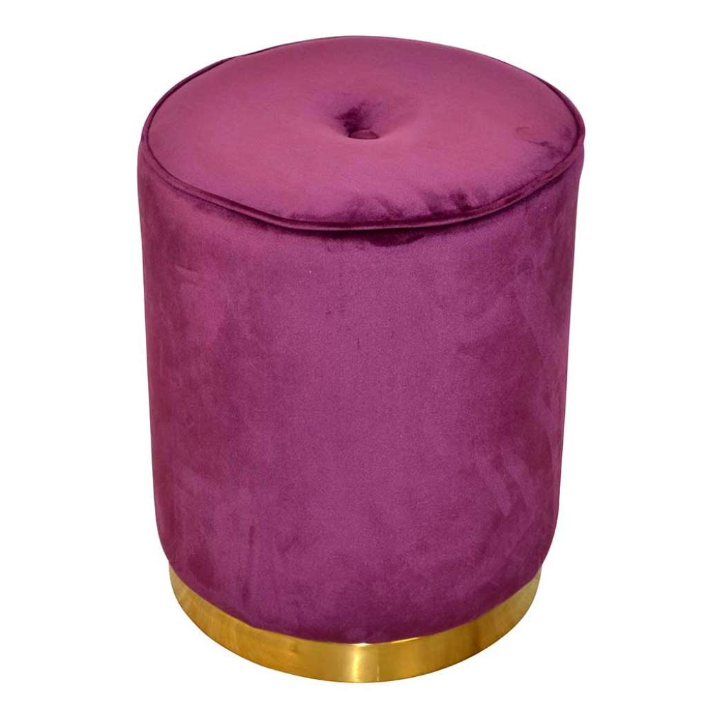 Runder Samt Sitzpouf in Bordeaux und Goldfarben 43 cm hoch