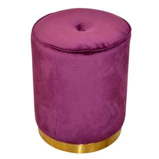 Runder Samt Sitzpouf in Bordeaux und Goldfarben 43 cm hoch