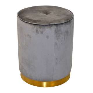 Retro Samt Sitzpouf in Grau und Goldfarben rund
