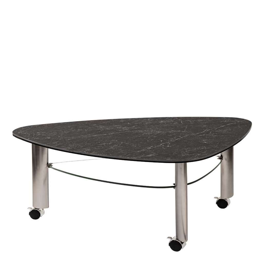 Moderner Couchtisch aus Keramik, Glas und Metall rollbar