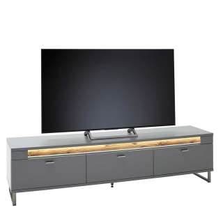 TV Lowboard in Grau und Wildeichefarben drei Klappen und LED-Beleuchtung