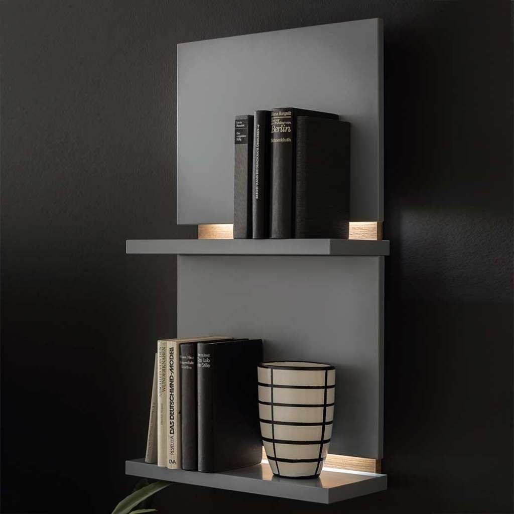 Wandregal in Grau und Wildeichefarben 45 cm breit