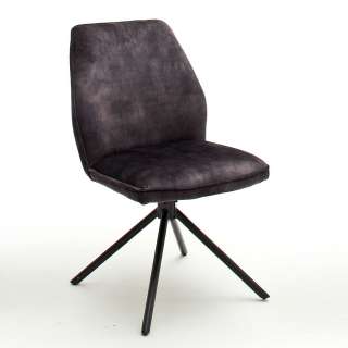 Drehbare Esszimmer Stühle in Anthrazit Velours Metallgestell schwarz (2er Set)