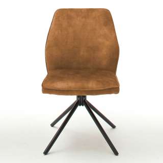 Velours Polsterstühle in Ocker Gelb mit Metalllgestell drehbar (2er Set)