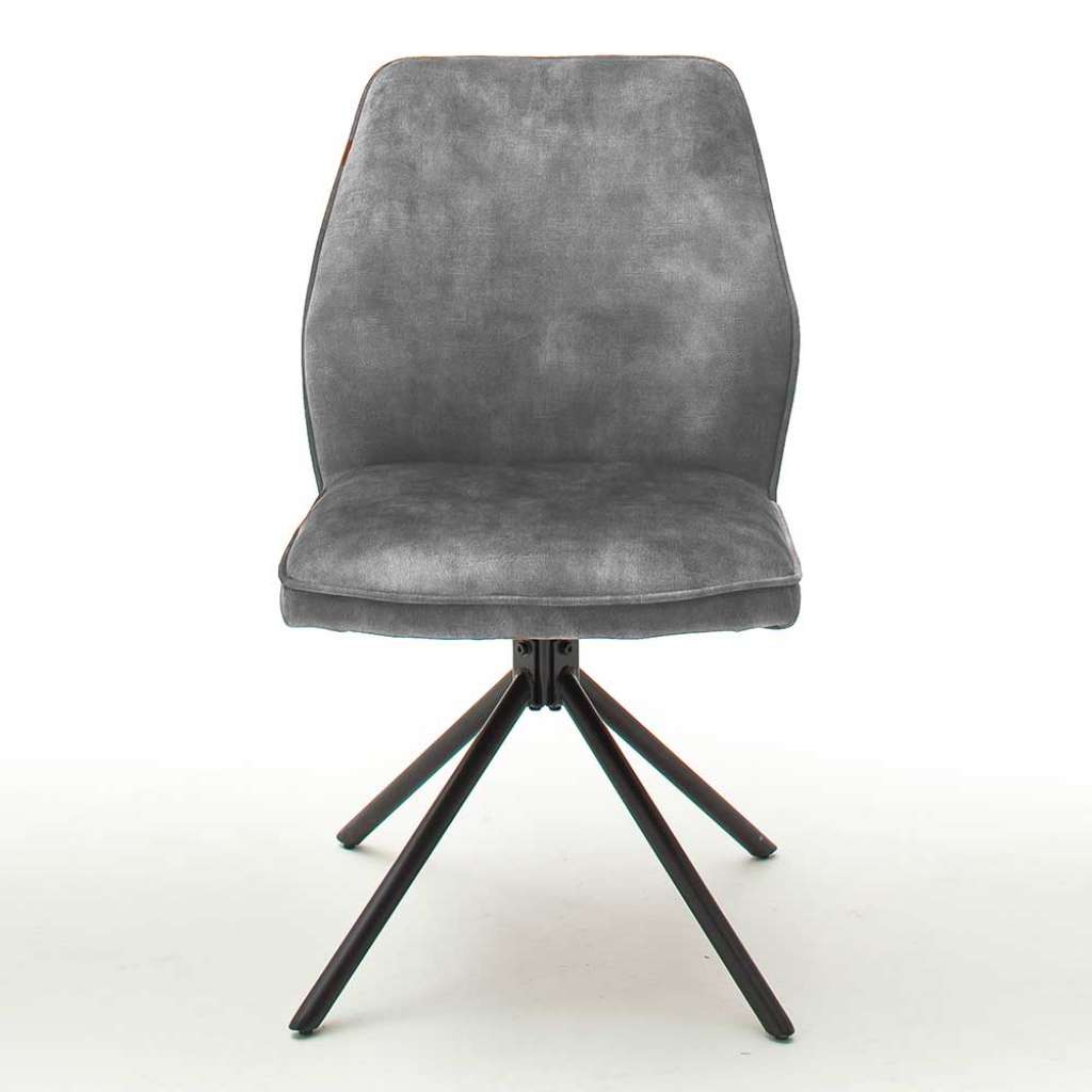 Esszimmer Polsterstühle in Grau Velours Metallgestell schwarz drehbar (2er Set)