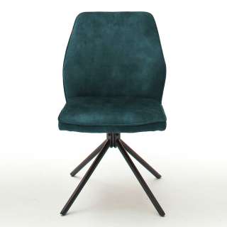 Polsterstühle in Petrol Velours Metallgestell drehbar (2er Set)