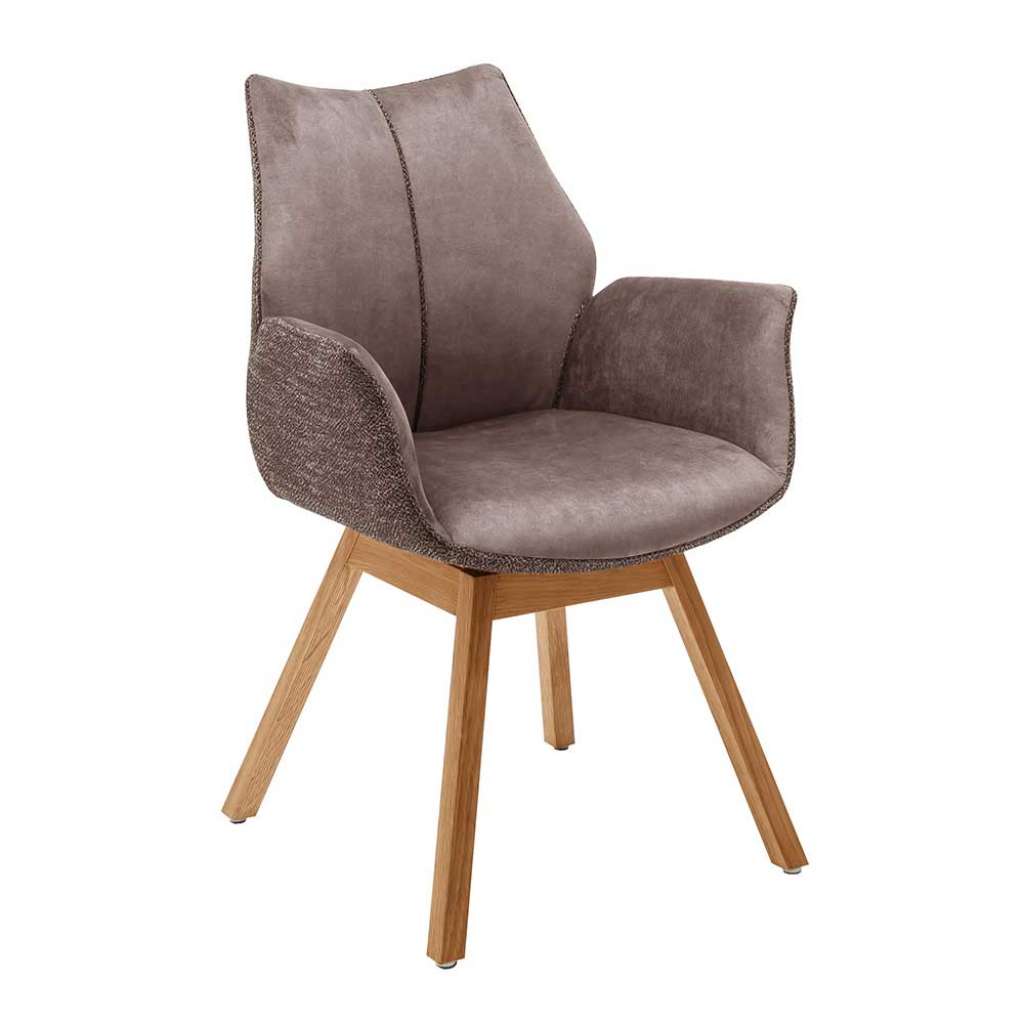 Armlehnenstühle in Hellbraun Velours Massivholzgestell (2er Set)