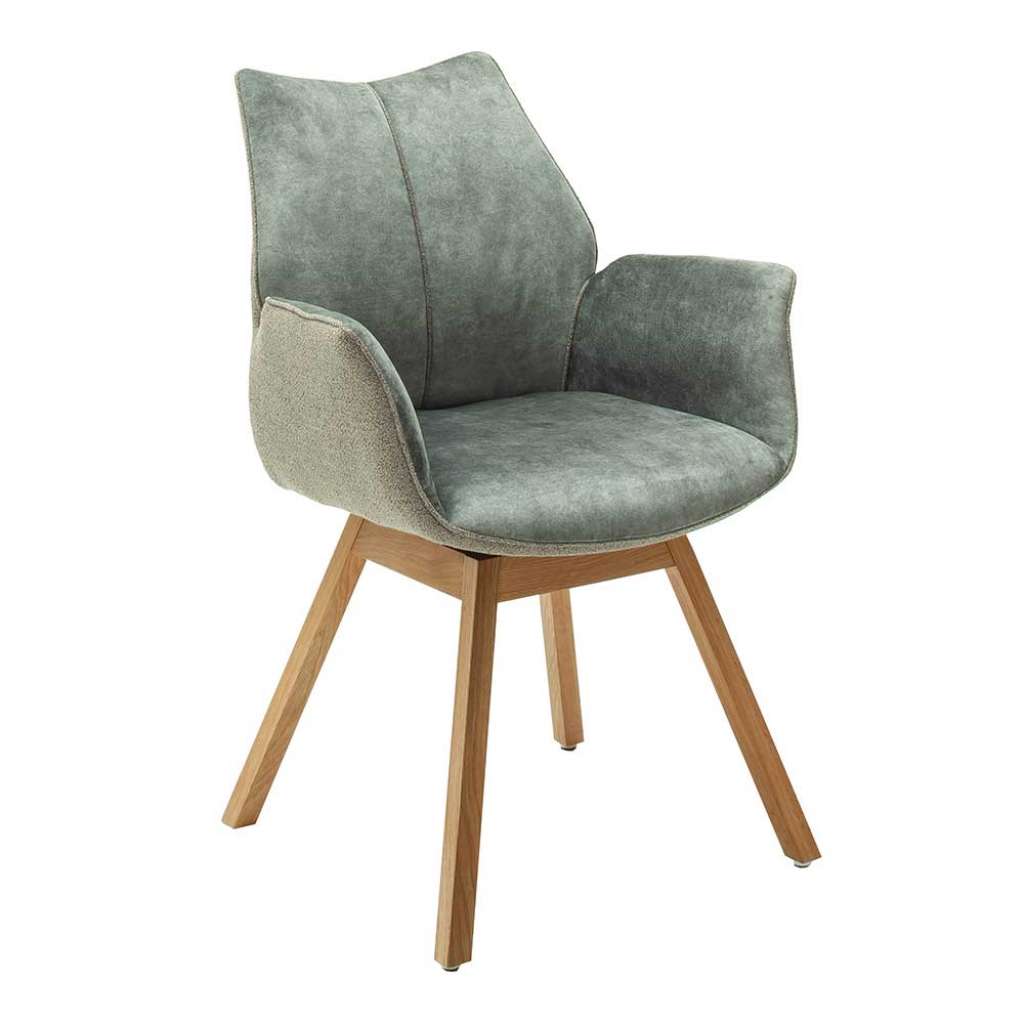 Armlehnenstühle in Graugrün Velours Massivholzgestell (2er Set)