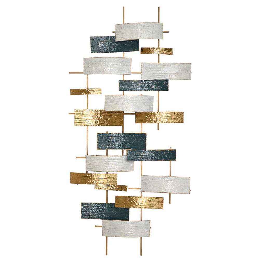 Wanddeko aus Metall Creme Gold Blau 120 cm breit