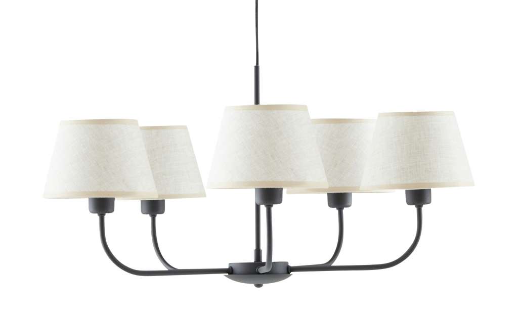 Kronleuchter, 5-flammig, schwarz mit Leinenschirmen ¦ schwarz Ø: 70 Lampen & Leuchten > Innenleuchten > Pendelleuchten - Höffner