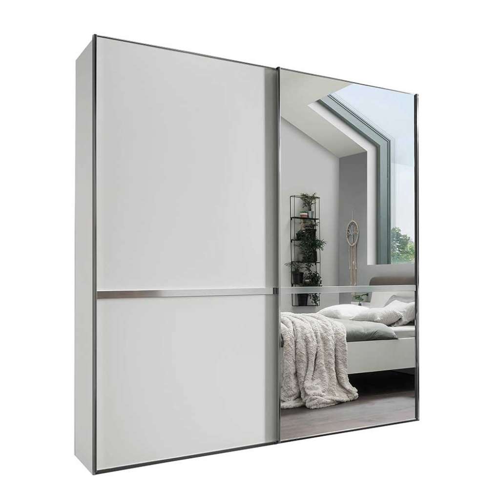 Weißer Gleittürenschrank mit Spiegeltür Made in Germany