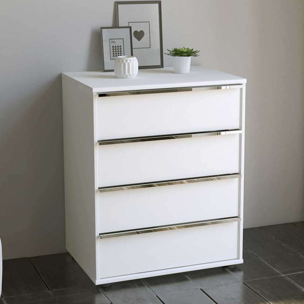 Weiße Schubladenkommode Griffe Chromfarben 70 cm hoch