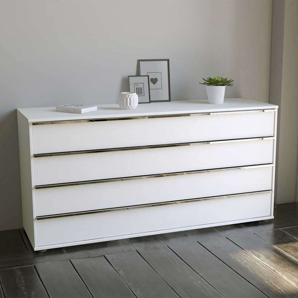 Schubladen Sideboard in modernem Design Weiß und Chromfarben