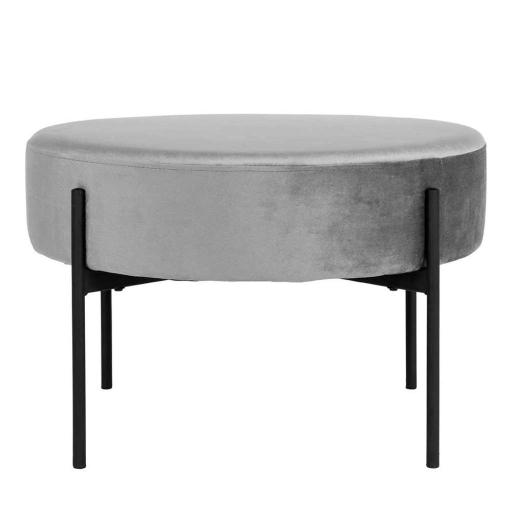 Samt Fußhocker in Grau & Schwarz Retrostil