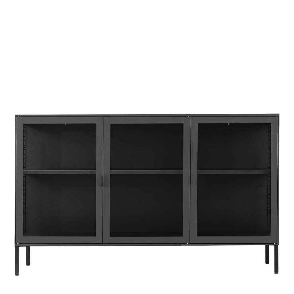 Esszimmersideboard aus Metall und Glas drei Drehtüren