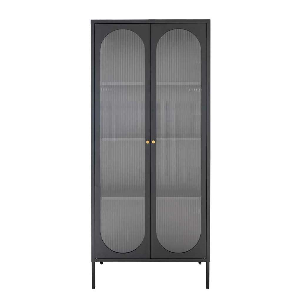 Riffelglas Schrank aus Metall schwarz 2 türig
