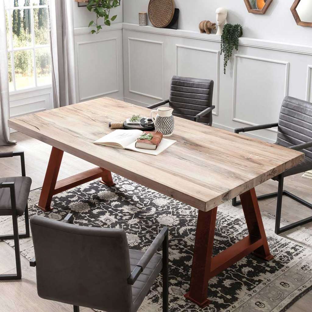 Tisch Massivholz im Industrie und Loft Stil A Fußgestell