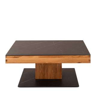 Zentralfuß Tisch in Wildeichefarben Schwarz marmoriert