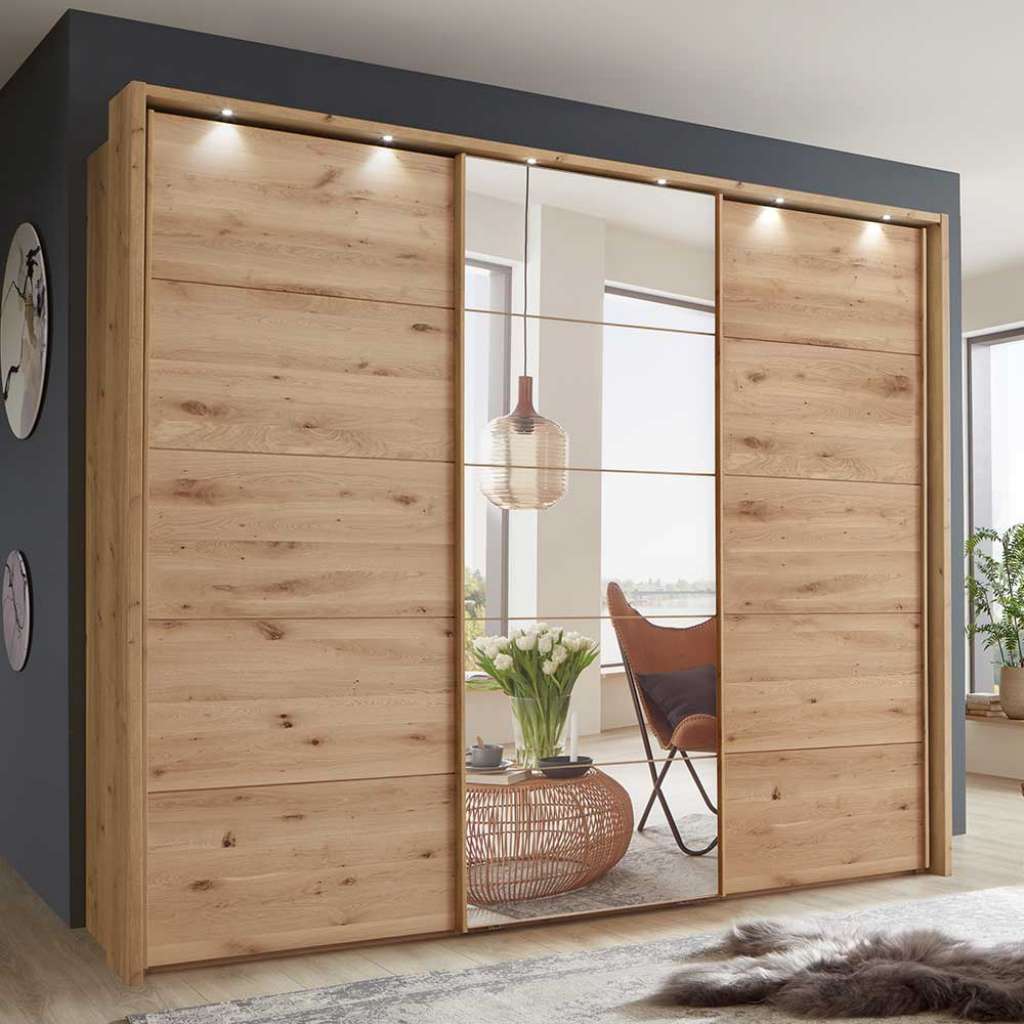 Kleiderschrank Holz mit 3 Schwebetüren Spiegel
