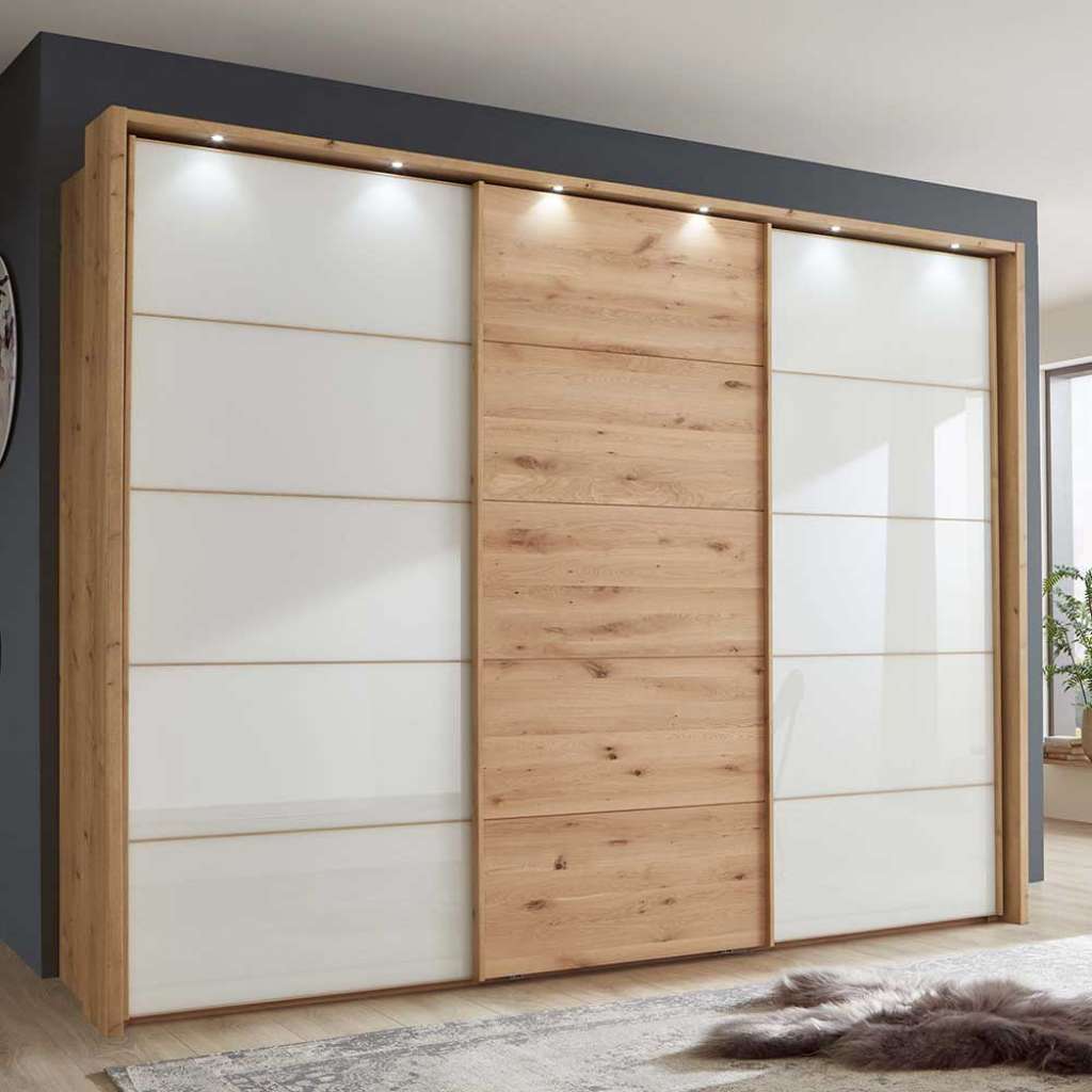 Schiebeschrank in Eiche Bianco Weiß glasbeschichtet