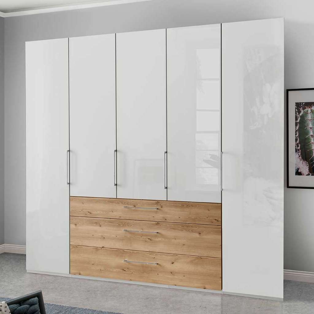 Weißer Schlafzimmerkleiderschrank mit Dreh- und Falttüren 250 cm breit