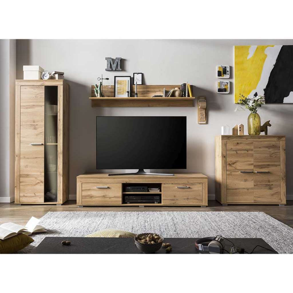 Moderne Anbauwand in Wildeichefarben Made in Germany (vierteilig)