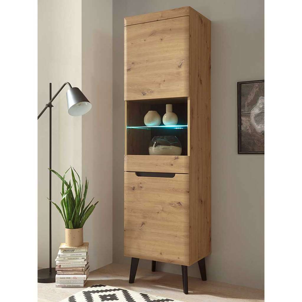 Wohnzimmervitrinenschrank im Skandi Design Wildeichefarben