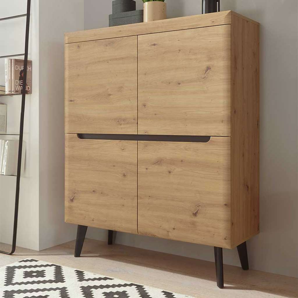 Wohnzimmer Highboard in Wildeichefarben Skandi Design