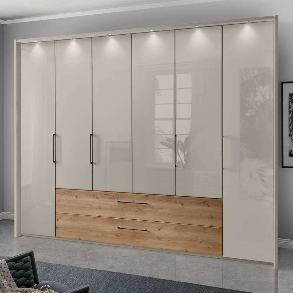 Kleiderschrank Glasfront in Beige zwei Schubladen