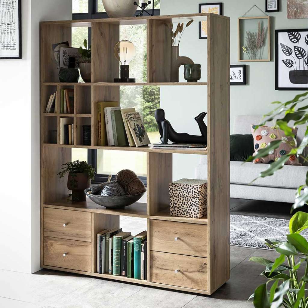 Raumtrennwand mit vier Schubladen Wildeichefarben