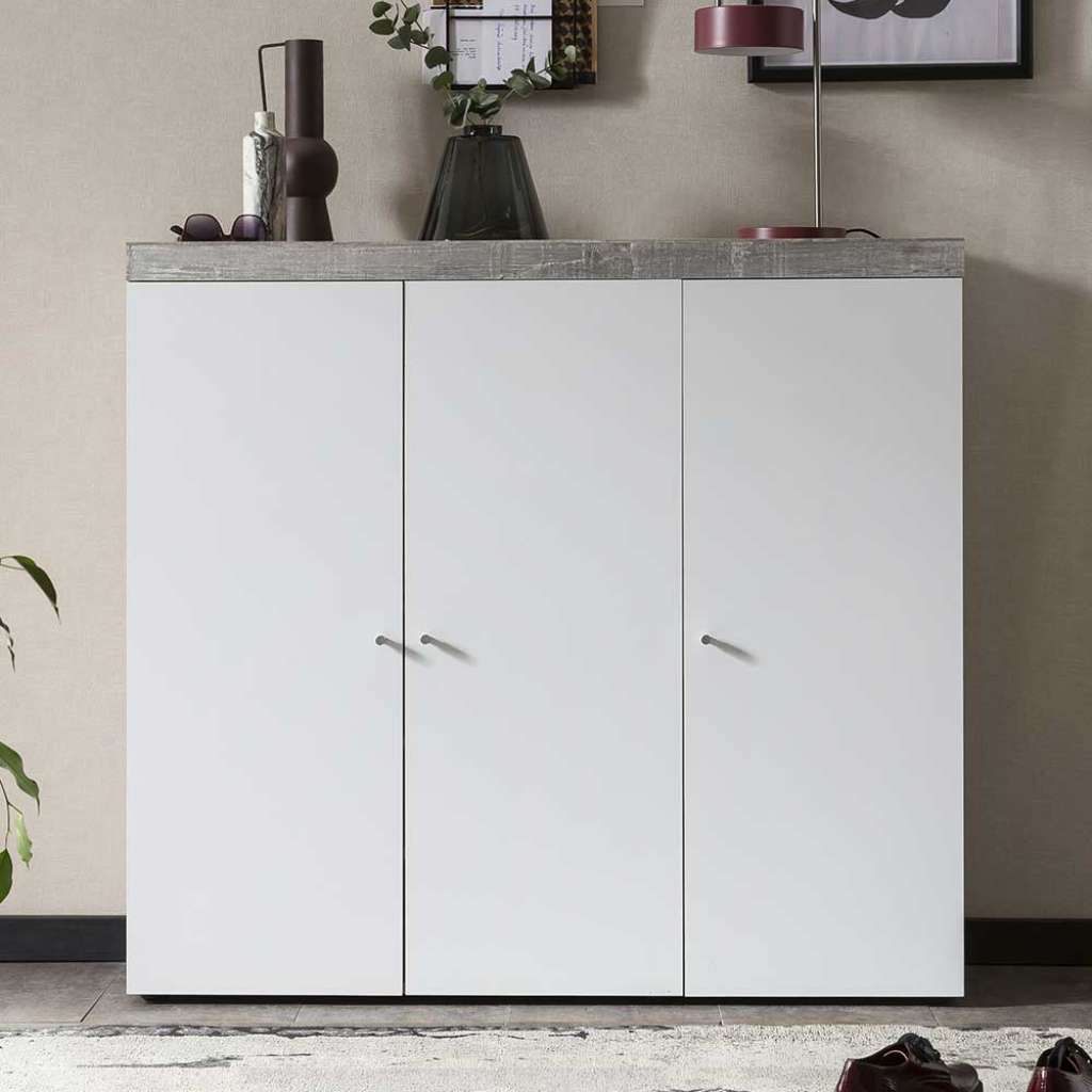 Schuh Schrank modern in Weiß Beton Grau