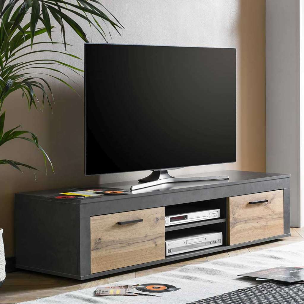 Fernsehunterschrank in Wildeichefarben Dunkelgrau