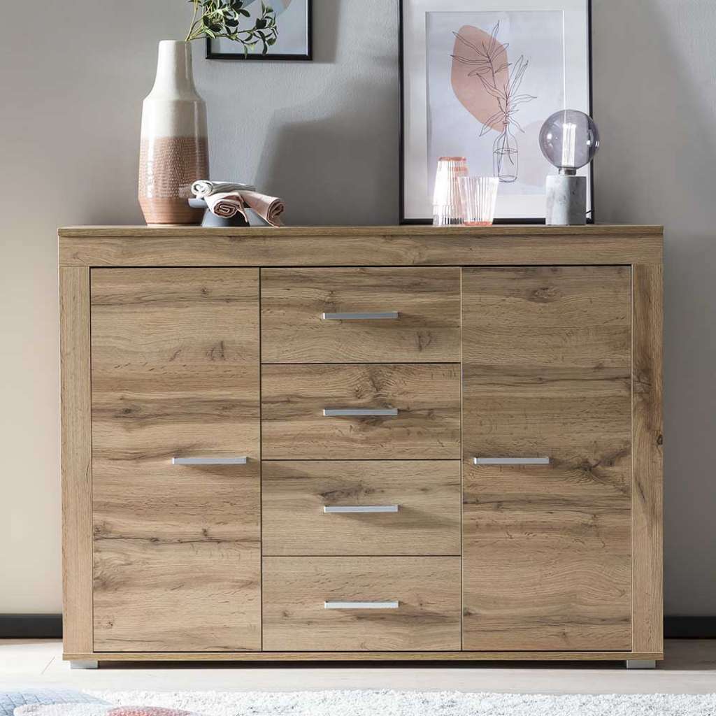 Holzoptik Sideboard in Wildeichefarben vier Schubladen