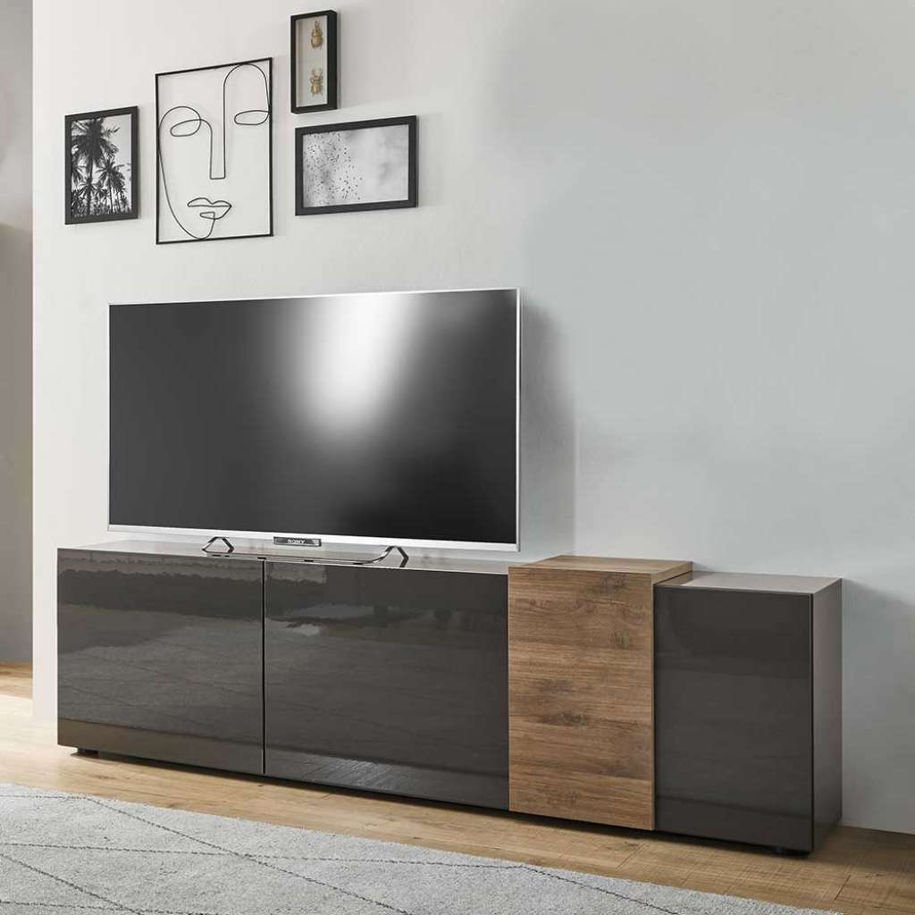 Flachstrecke Wohnzimmer in modernem Design Dunkelgrau & Eichefarben