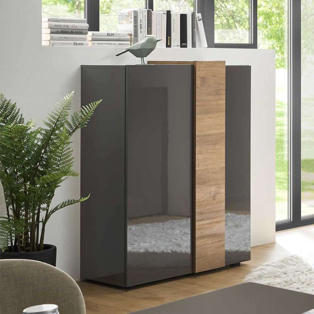 Design Highboard in Dunkelgrau Eiche Holzoptik