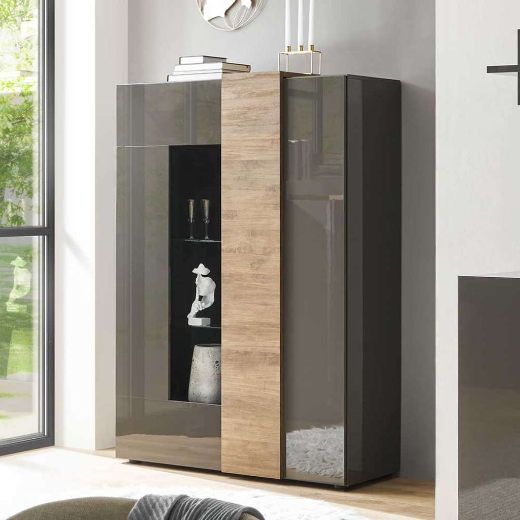 Moderne Esszimmer Vitrine in Dunkelgrau Eichefarben