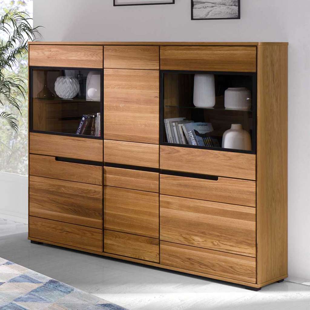 Wohnzimmerschrank mit 2 Glastüren Eichefarben & Schwarz