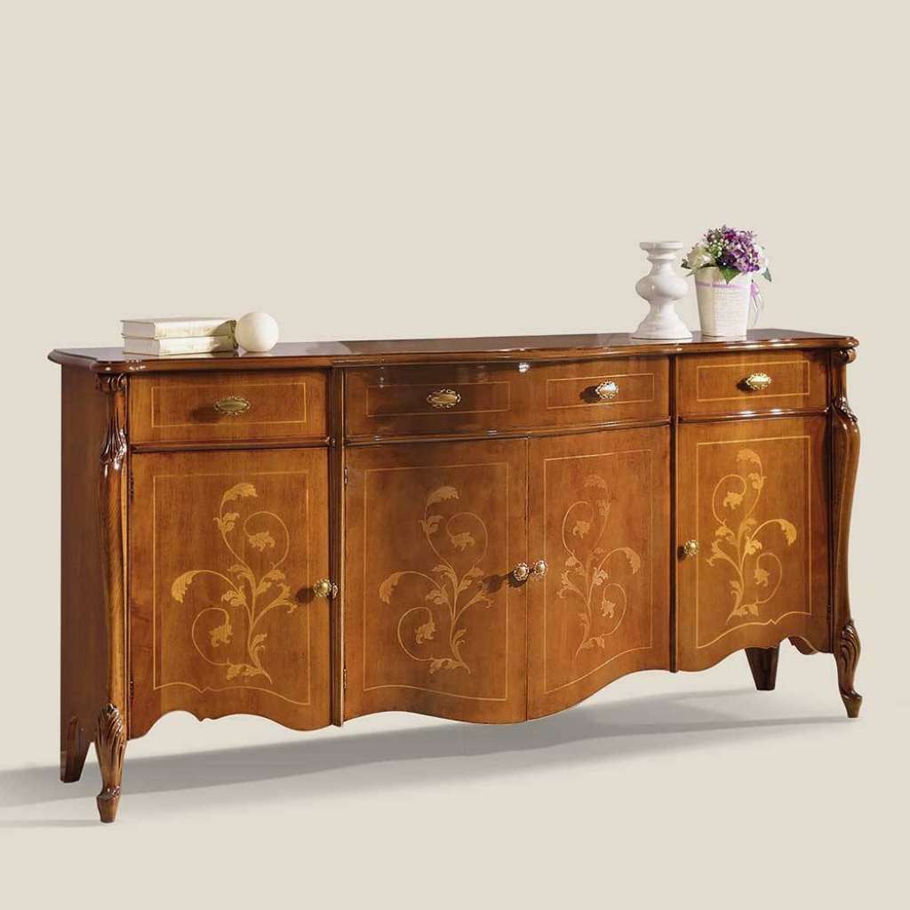 Barockes Sideboard in Nussbaumfarben floralen Intarsien