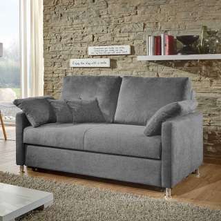 Schlafcouch modern in Silber Grau Armlehnen und Kissen