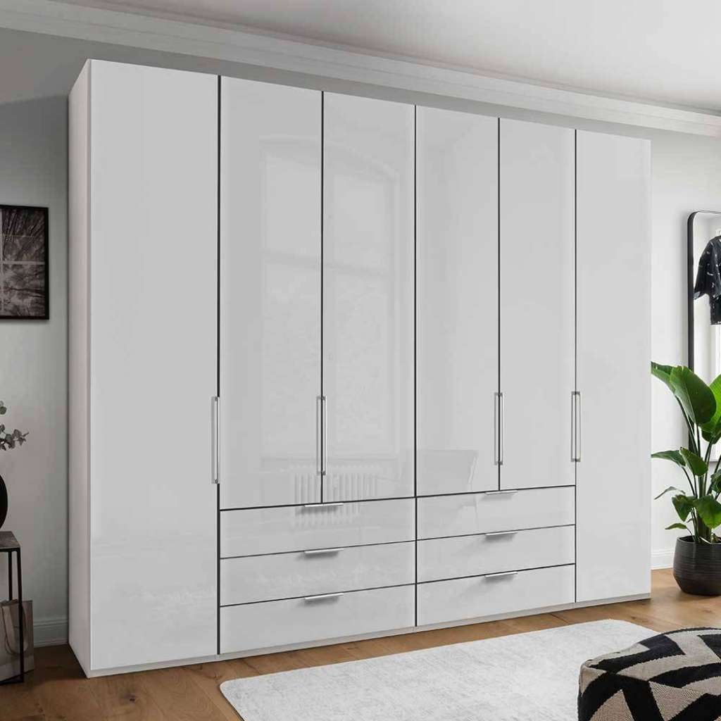 Weißer Falttürenschrank mit sechs Schubladen Made in Germany