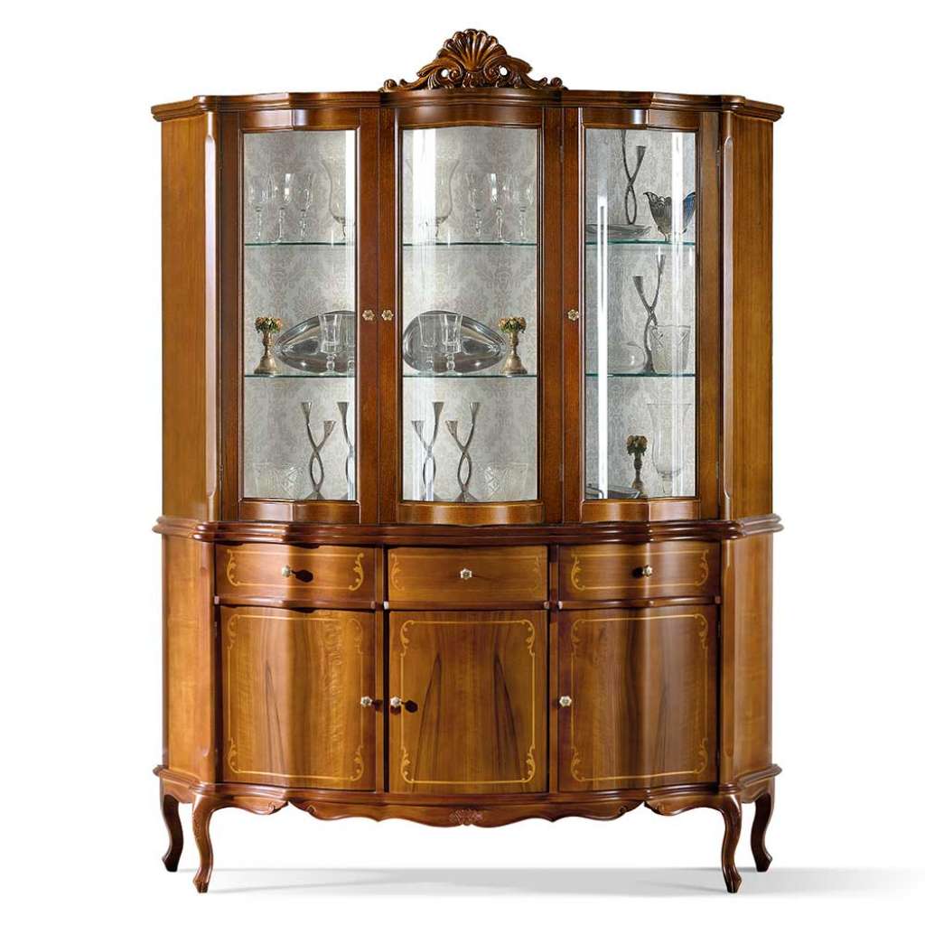 Esszimmervitrinenschrank in Nussbaumfarben Barockstil