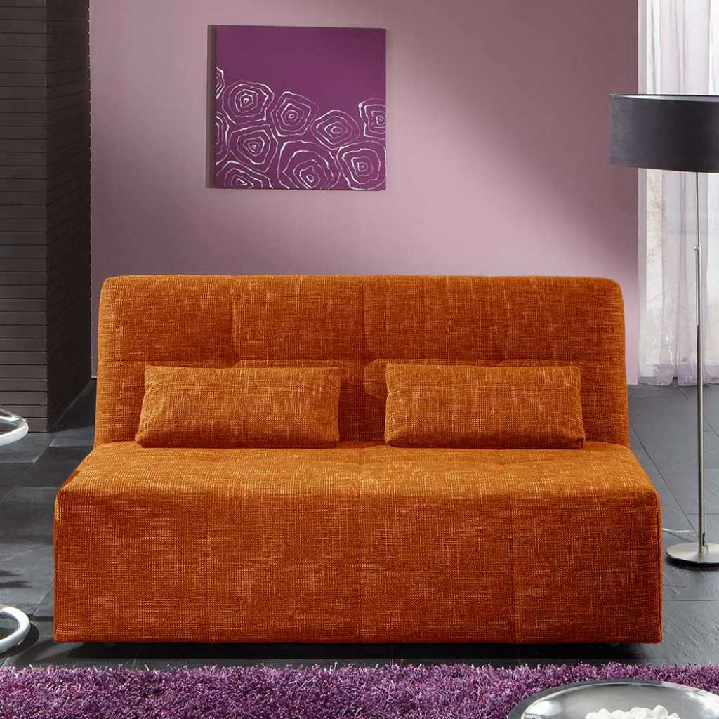 Moderne Klappcouch in Orange meliert Bettkasten