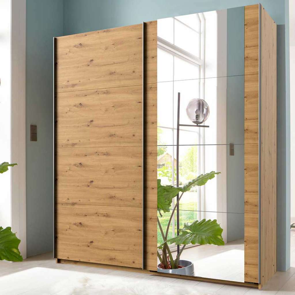 Schwebetuerenschrank in Asteiche Holzoptik 180 cm breit