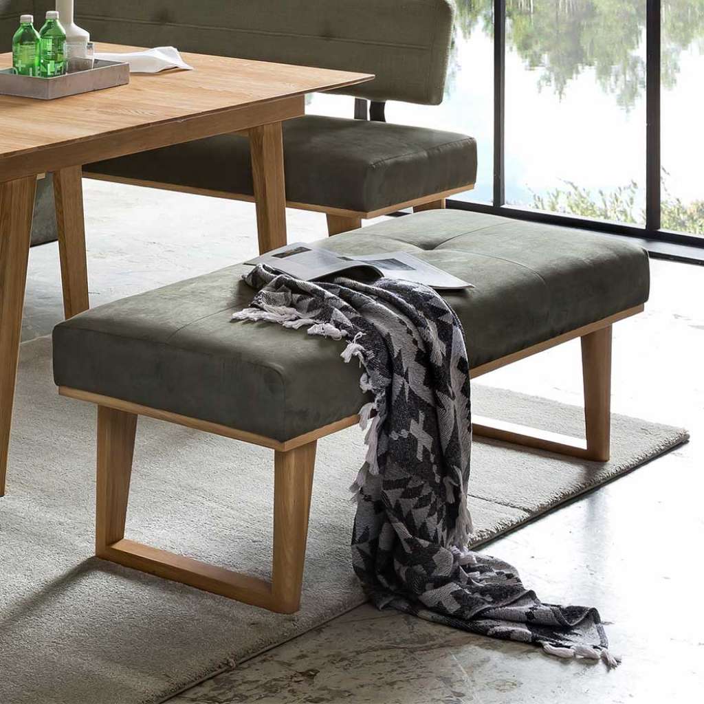 Eßzimmerbank in Grau Microfaser Bügelgestell aus Eiche