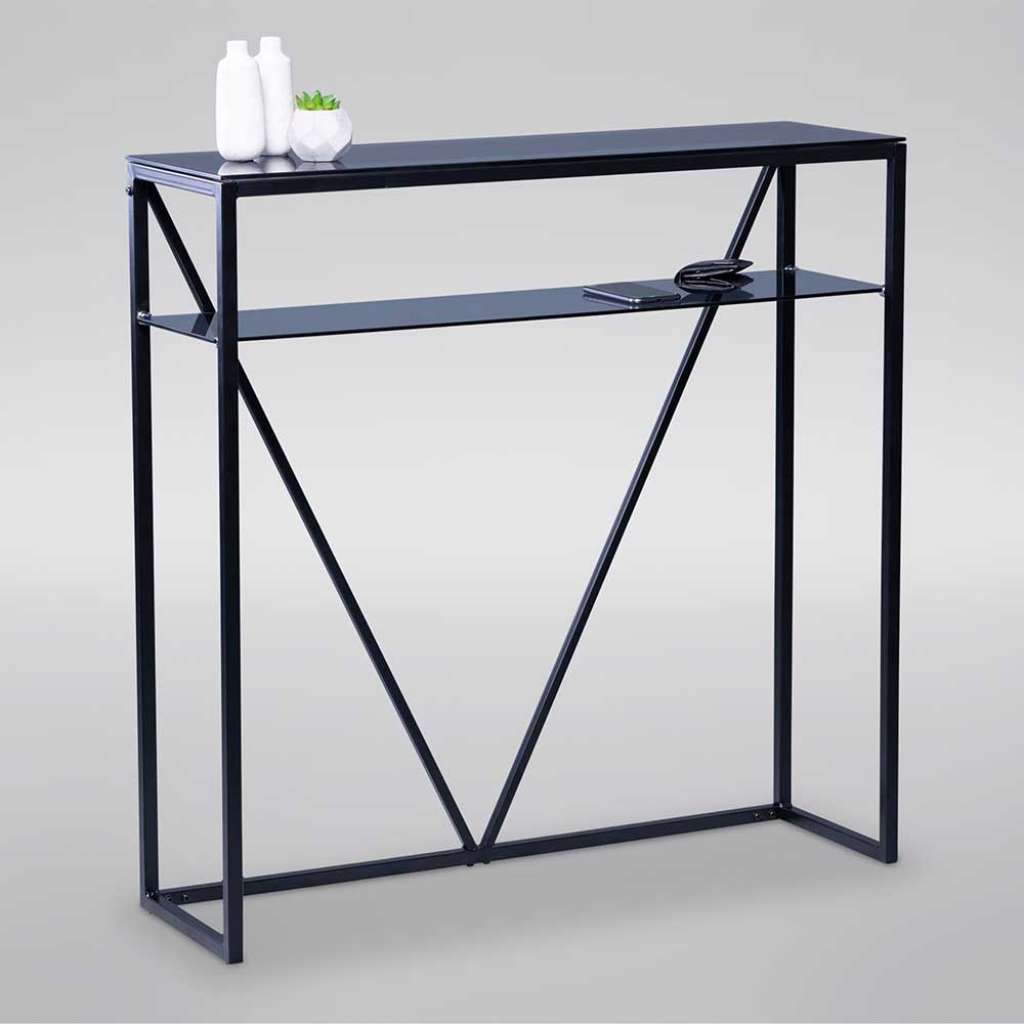 Garderobentisch in Schwarz Sicherheitsglas und Metall
